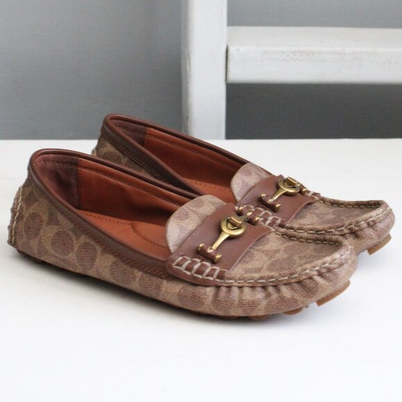 Coach Shoes - COACH Women's Signature Leather Crosby Driver Brown Tan Turn- Lock Loafers 7.5